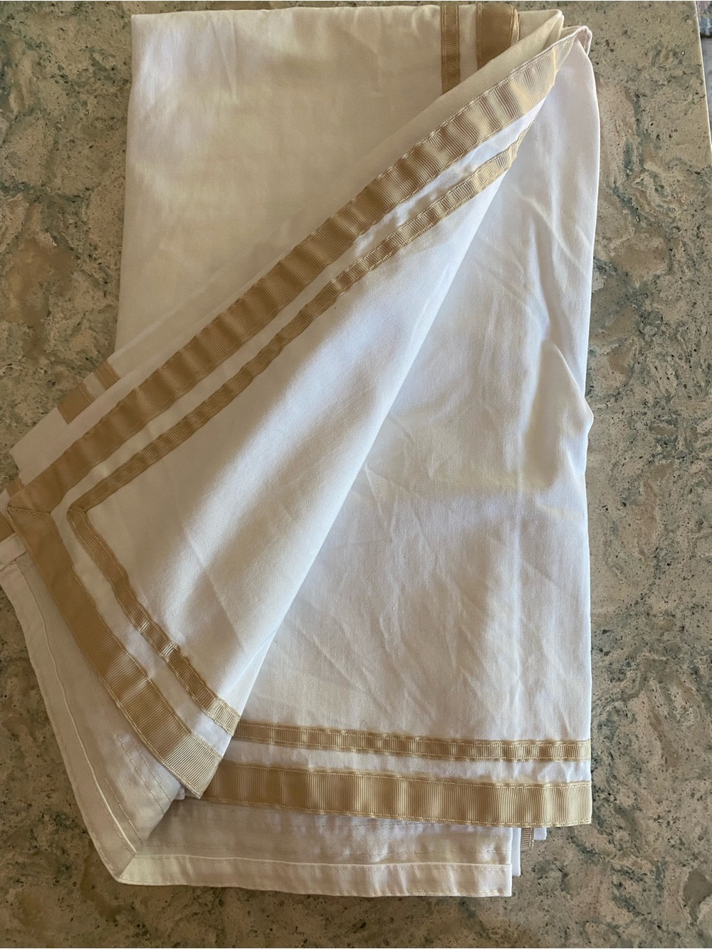 Fieldcrest White Shower Curtain with Beige Trim